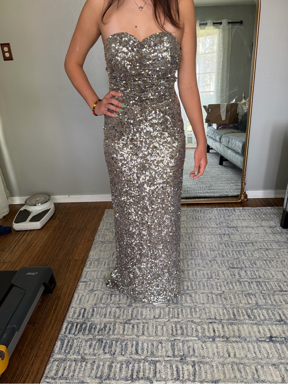Scala Strapless Sequin Gown - Silver. BHLDN Anthropologie 0